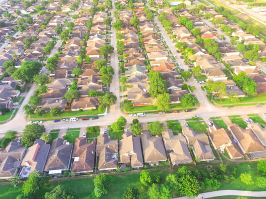 Aerial view of a residential neighborhood